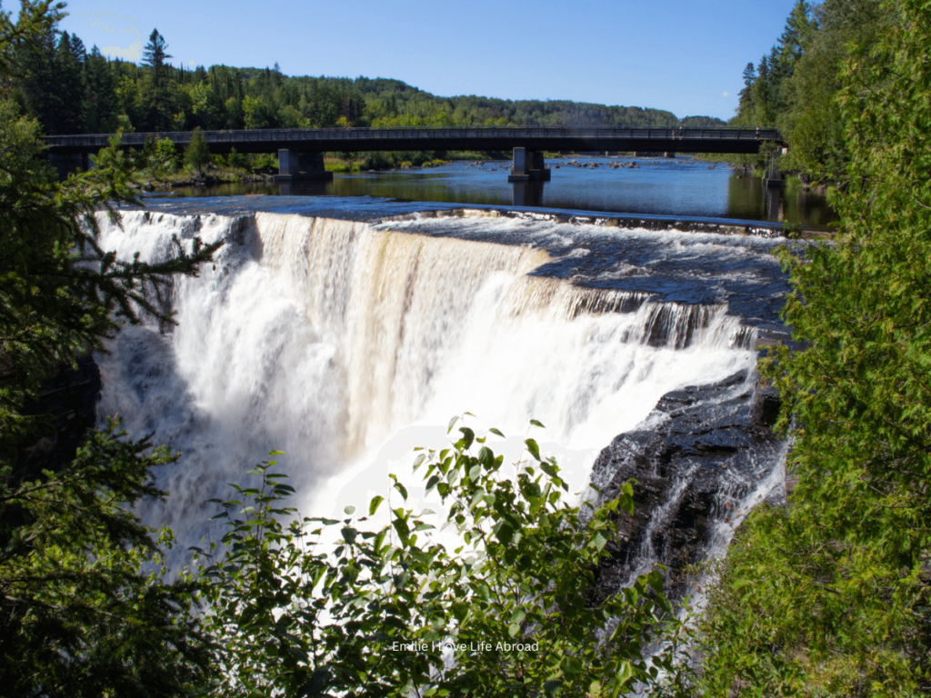 Looking at the Kakabaka Falls from the trail. Kakabaka Falls is near Thunder Bay in Northern Ontario, one of the great stops in Northern Ontario.