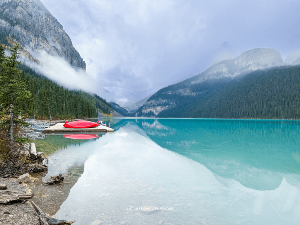 The view of the iconic Lake Louise early in the morning in Banff National Park