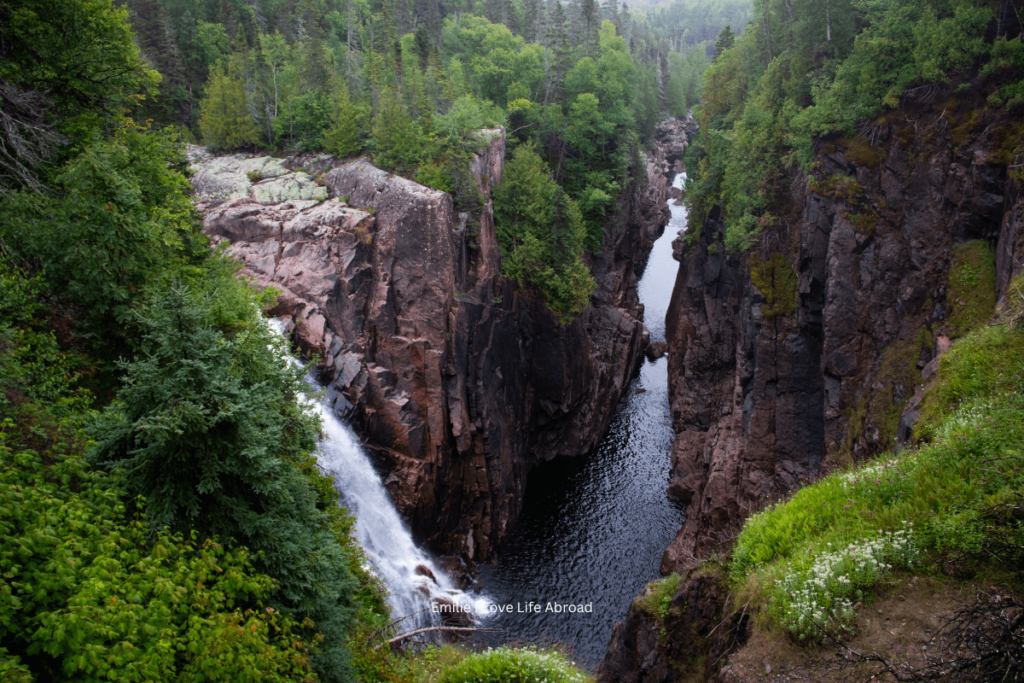 The view of Aguasabon Gorge and Falls in Northern Ontario near Terrace Bay from the viewing plateform.