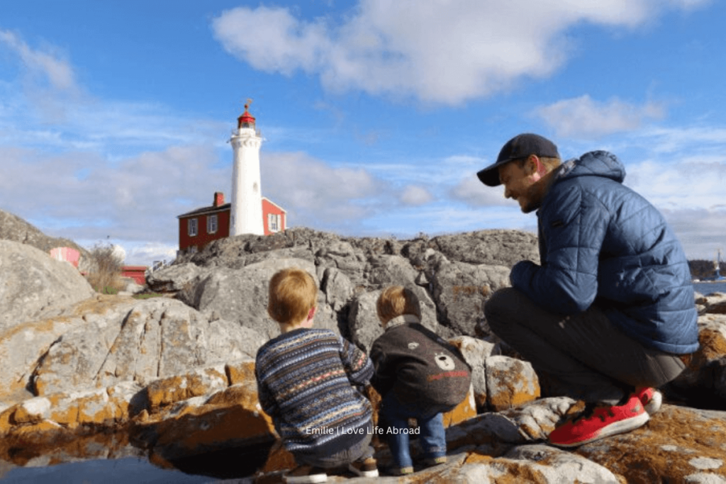 The kids were searching for ermite crabs at Fisgard Lighthouse in Victoria, BC