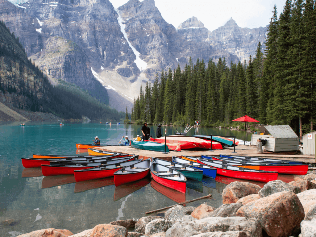 The famous canoes at Moraine Lake