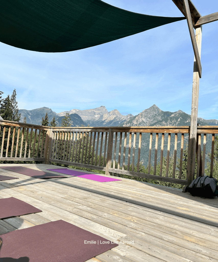 Yoga at the top of the mountain at Panorama in the summer