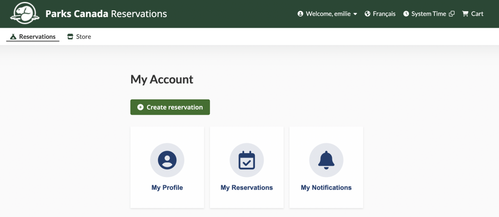 Parks Canada Reservation Create a Reservation