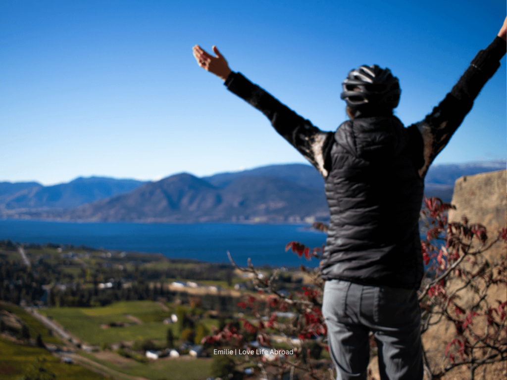 Taking a break from biking at the Kettle Valley Rail Trail on Naramata