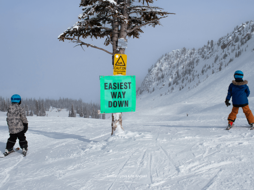 Skiing down the It's a Ten run, Canada's longest ski run in Kicking Horse