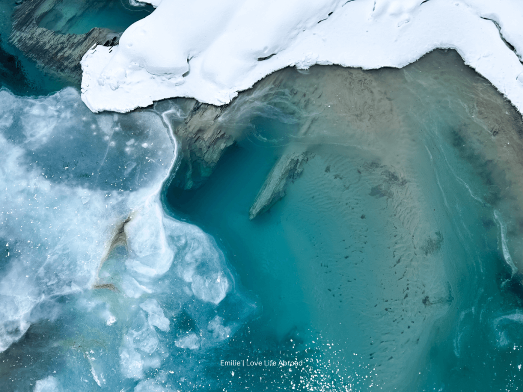 The turquoise water of the Kicking Horse River at Natural Bridge