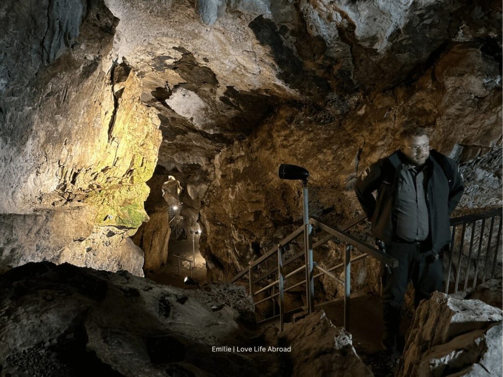 Listening to the guide at the Gardner Cave