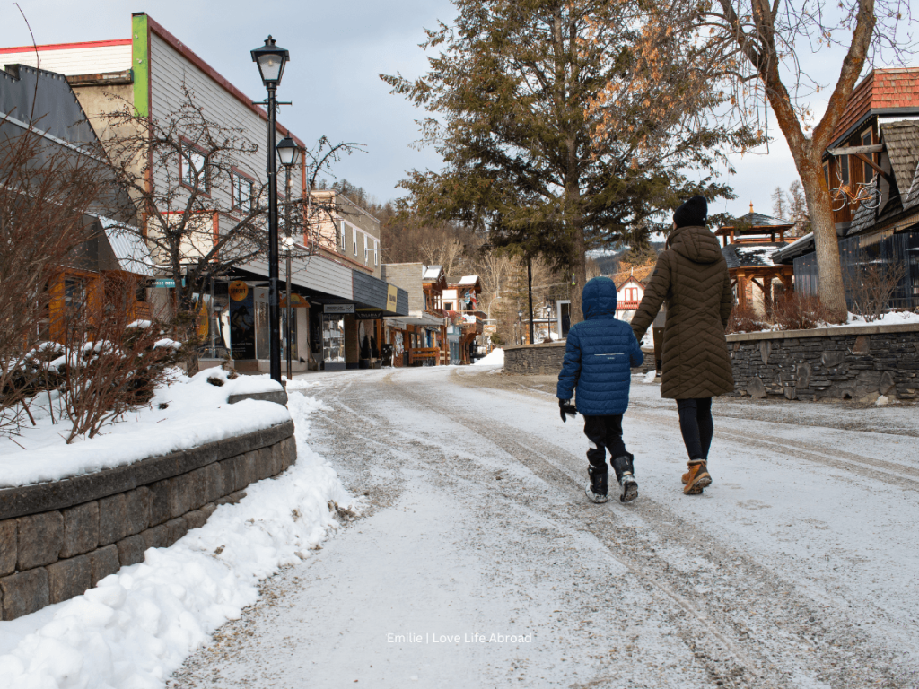 My son and I walking in The Platzl in the morning