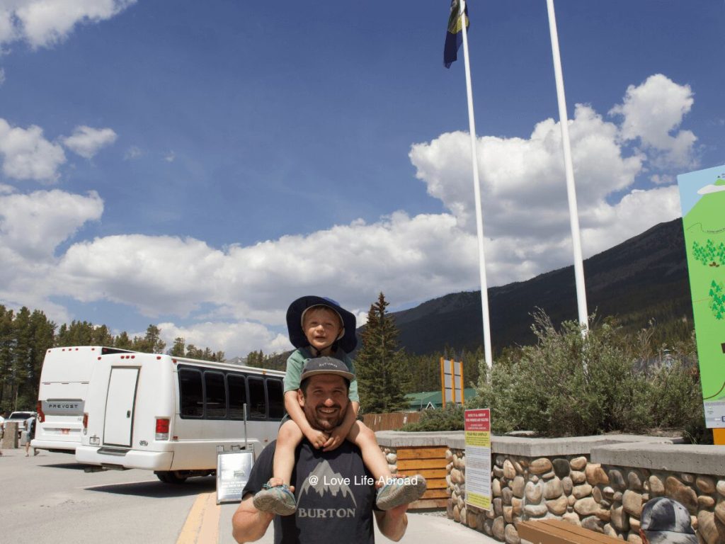 Walking to the Parks Canada shuttle bus stop at Lake Louise ski resort