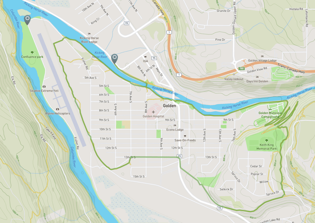 Map of the Rotary Trail in Golden BC