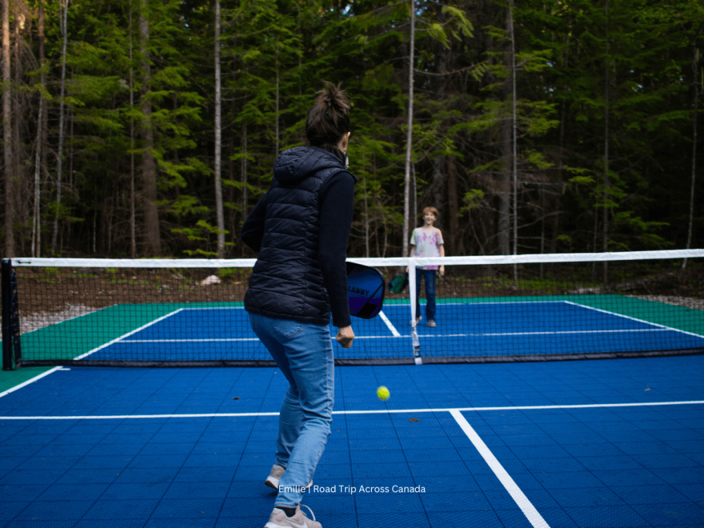 Pickleball game with my son at Kokanee Springs Resort in Crawford Bay