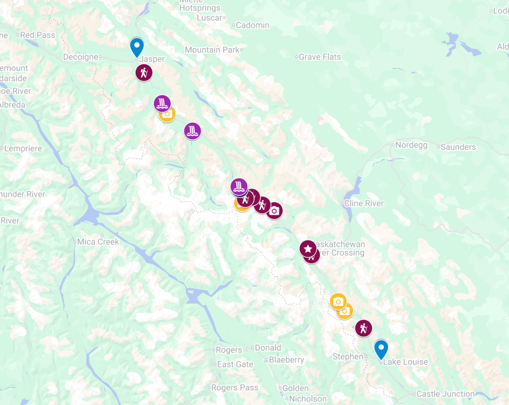 Icefields Parkway Map With Stops