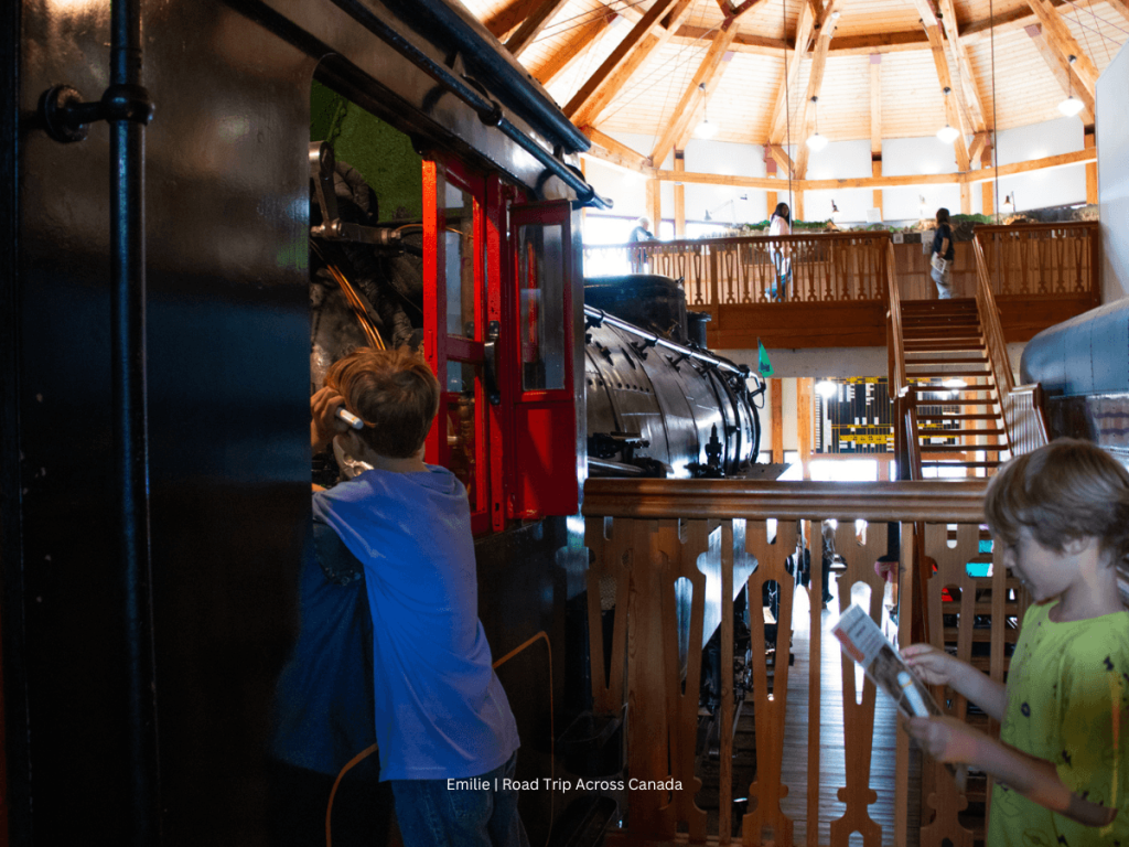 The kids are completing the scavenger hunt at the Revelstoke Railway Museum