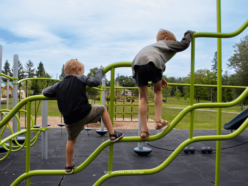 The kids loved playing at the Bellevue Park in Sault Ste Marie Its a really cool playground