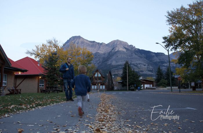 Walking in Waterton Village in the fall