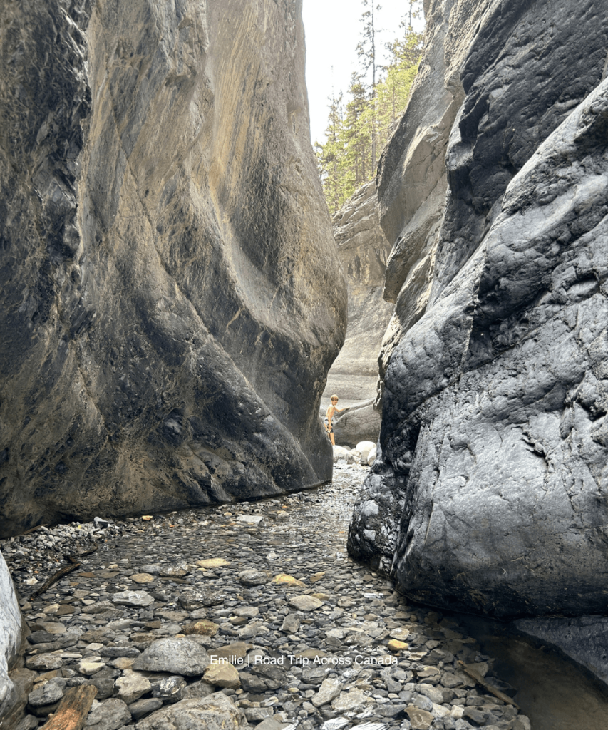 Walking in one of the slot canyon at Jura Creek in Kananaskis