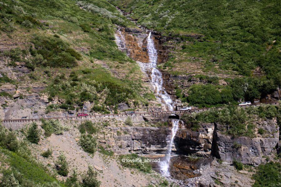 Waterfall near the road on the Going to the Sun road