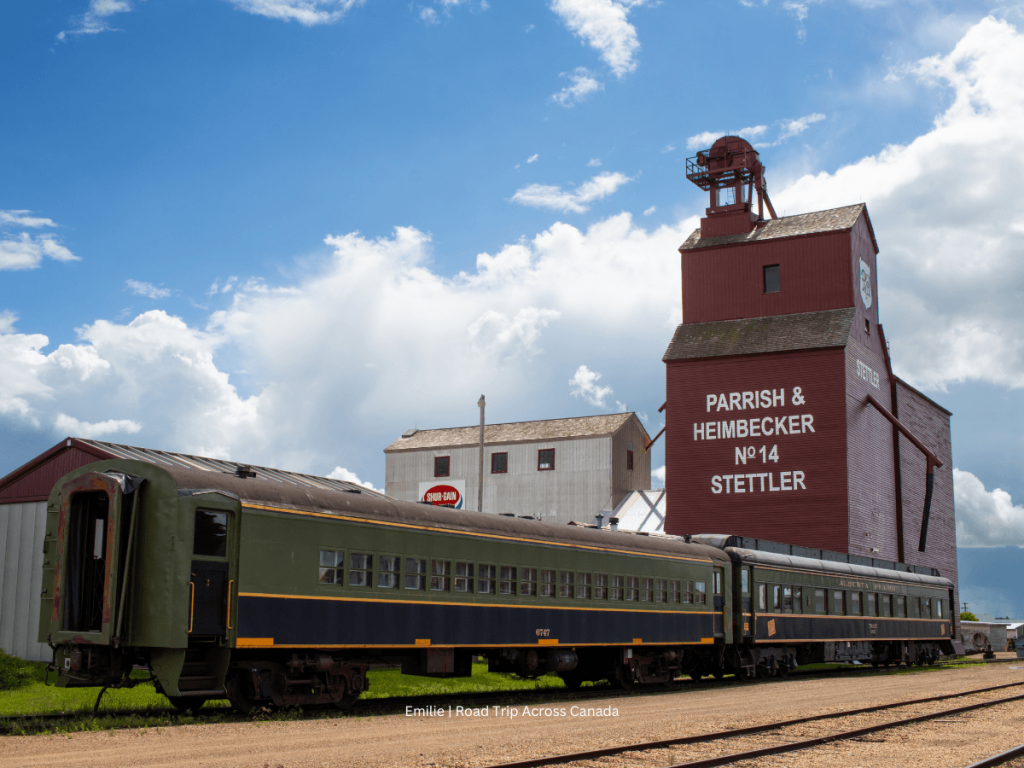 View of the P&H Stettler Grain Elevator from the Train Station