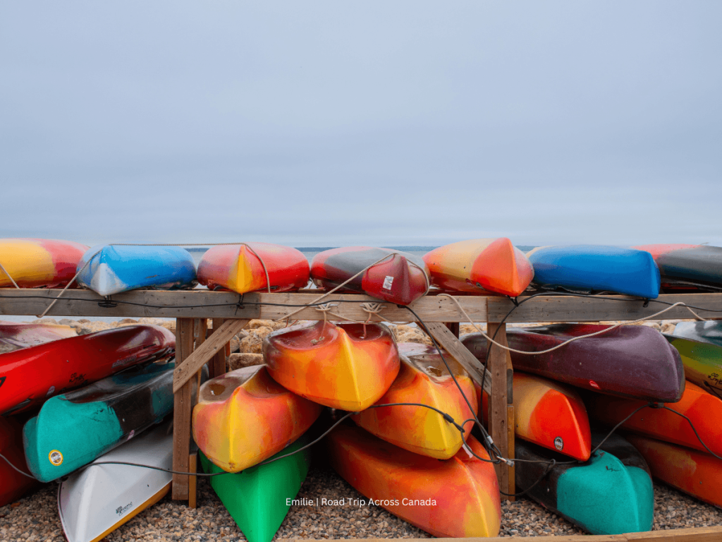 Colourful kayak rental at Clear Lake at Riding Mountain