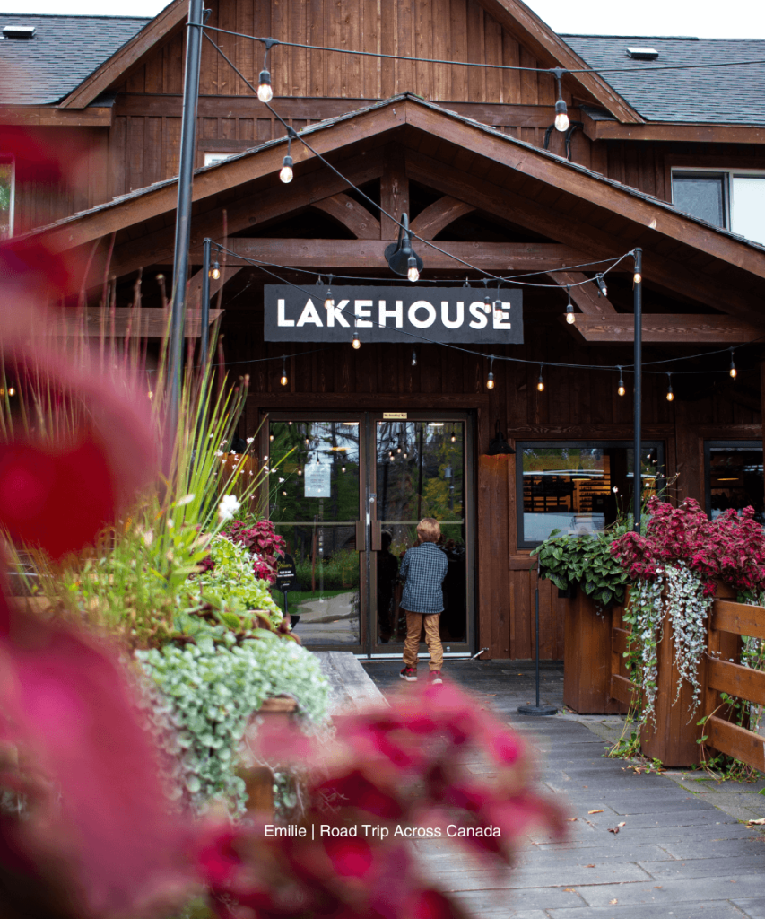 My son entering the Lakehouse in Wasagaming where we went for lunch