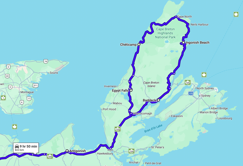 Cape Breton itinerary MAP with stops