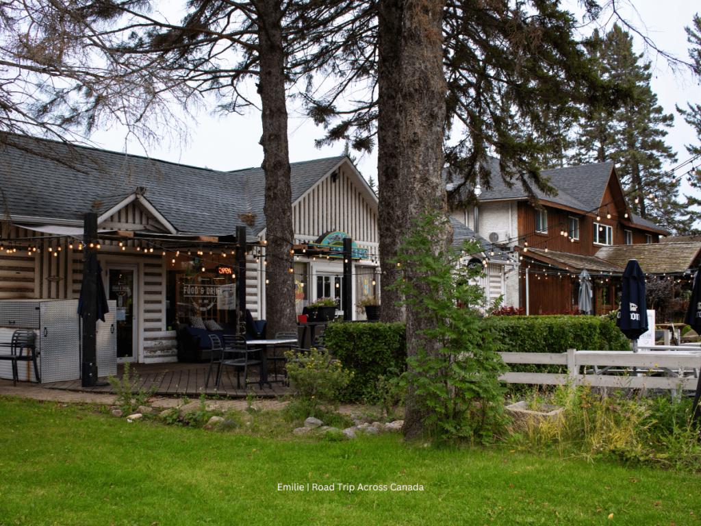 The main strip of businesses in Wasagaming the townshite within Riding Mountain NP